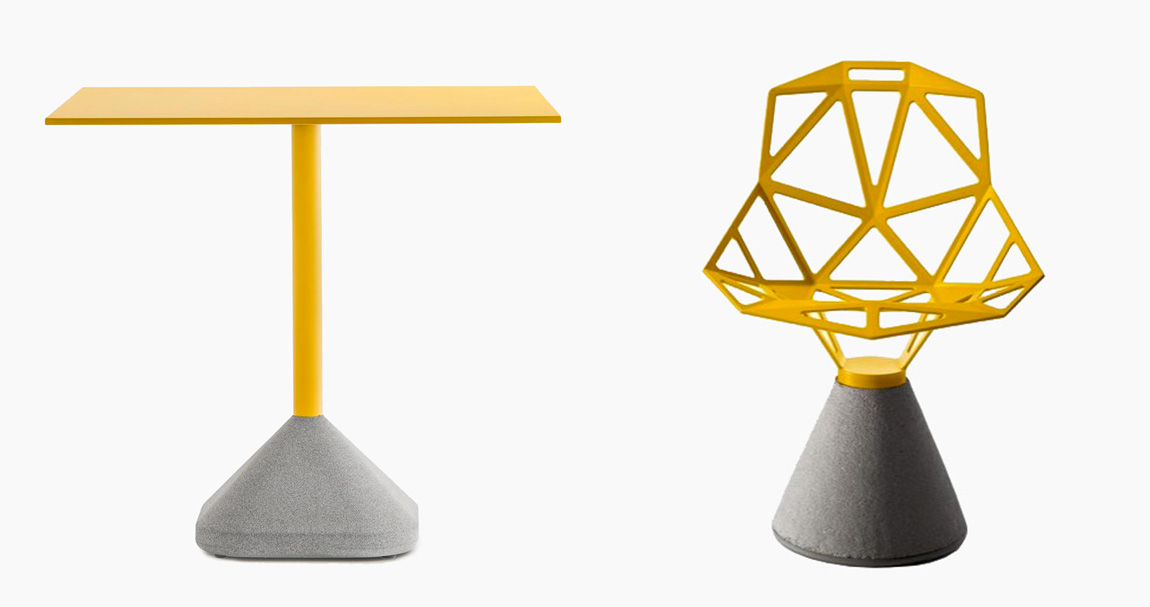 Table et chaise jaune et béton