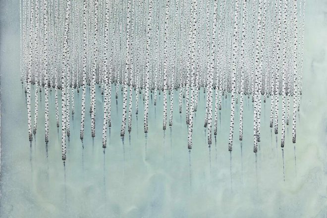 Peinture des arbres en hiver à chaumont sur loire bleu Peinture des arbres en hiver à chaumont sur loire